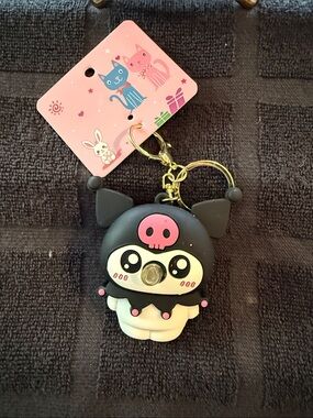 Black & Pink Cute Cartoon Skull Keychain for Kids